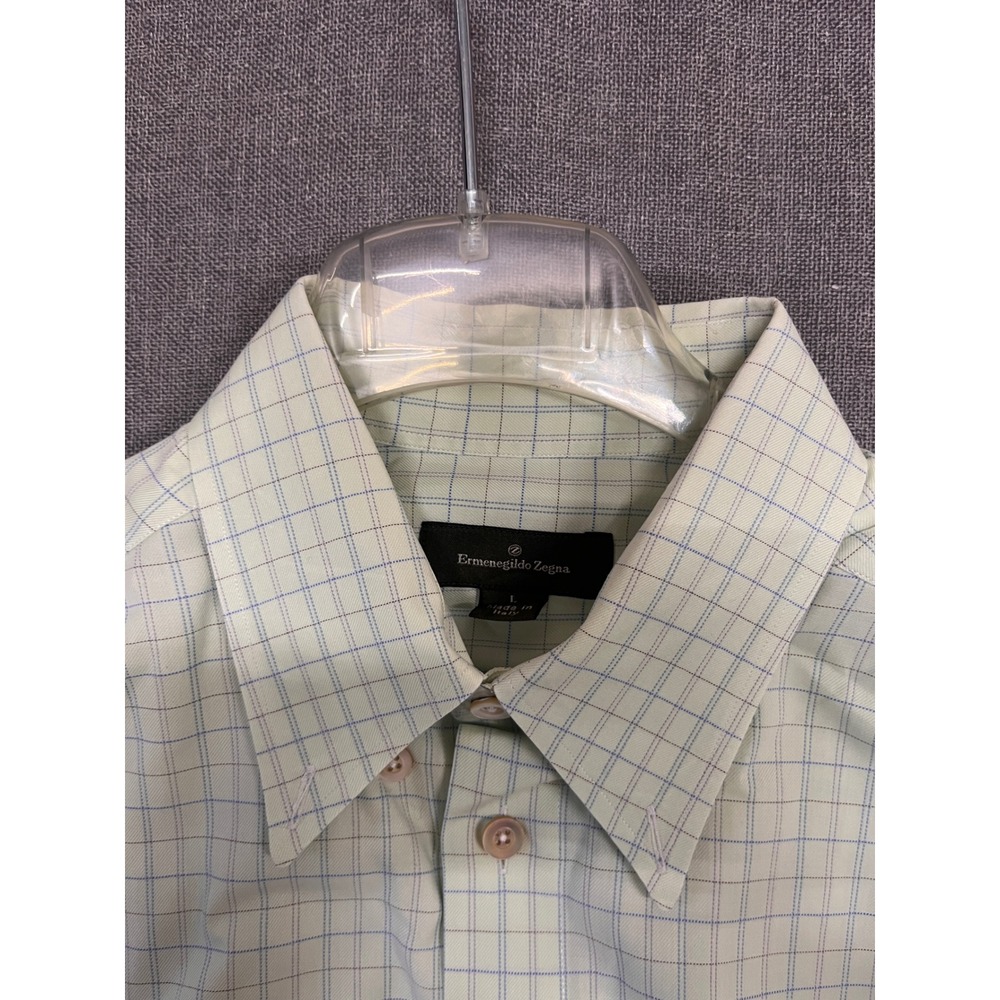 Ermenegildo Zegna Mens L Green Blue Check Long Sleeve Button Down Shirt Italy